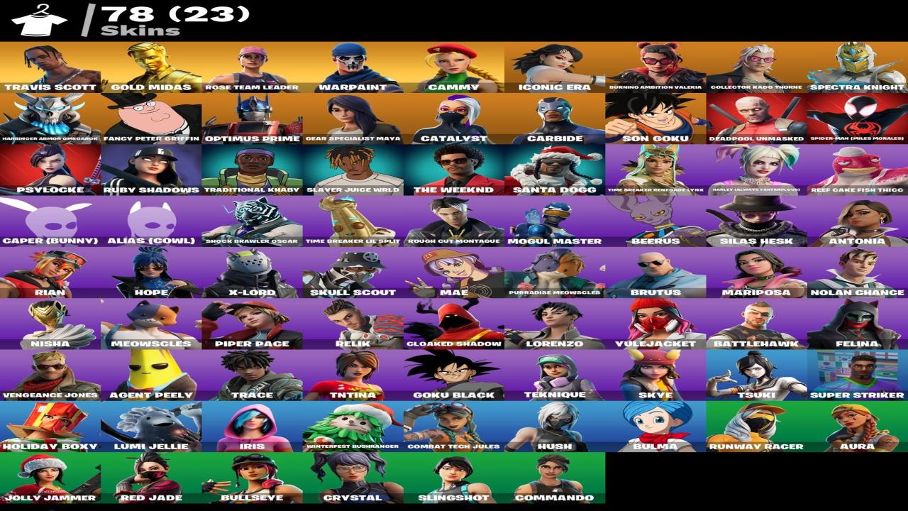 Diverse Collection of 78 Unique Skins for PC Fortnite