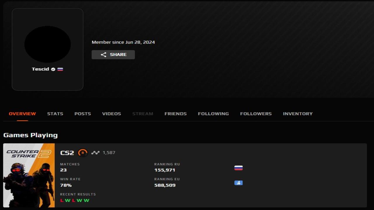 FACEIT Account with 1532 ELO and Registration Available