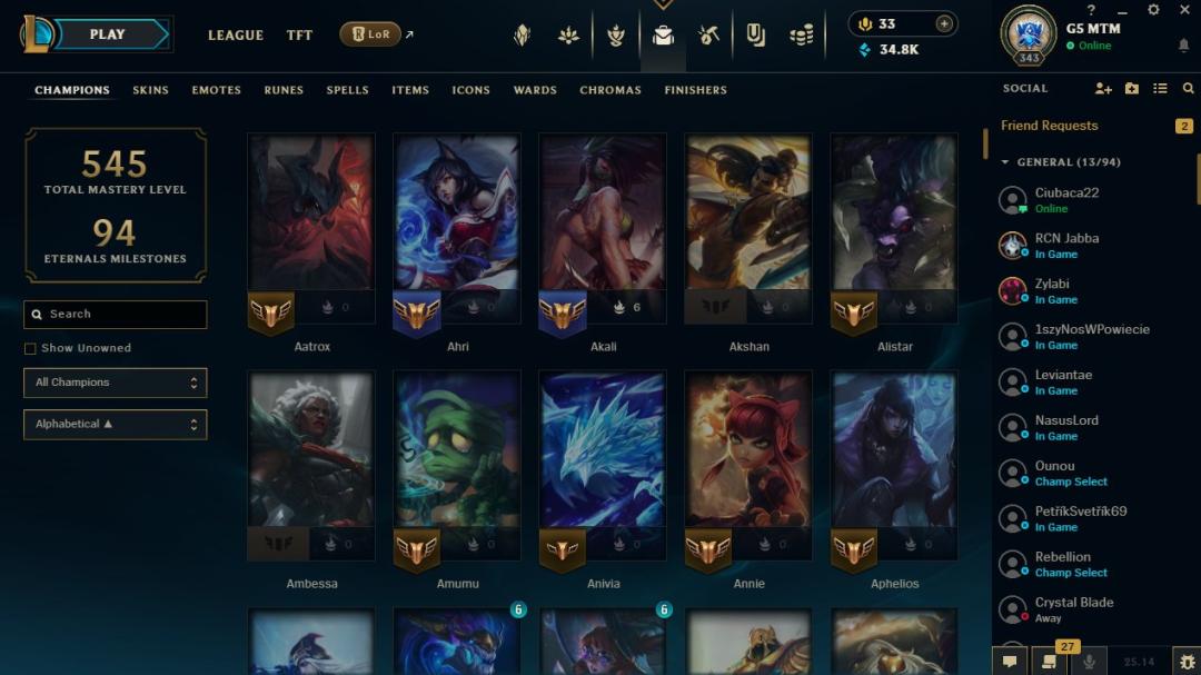 EU West Account - Level 343, Gold Rank, 182 Skins Available