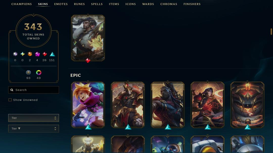 Diverse Collection with 170 Champions and 348 Skins