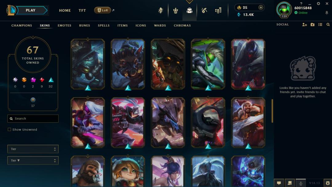 EU West Account with 78 Champions and 67 Skins, Level 129