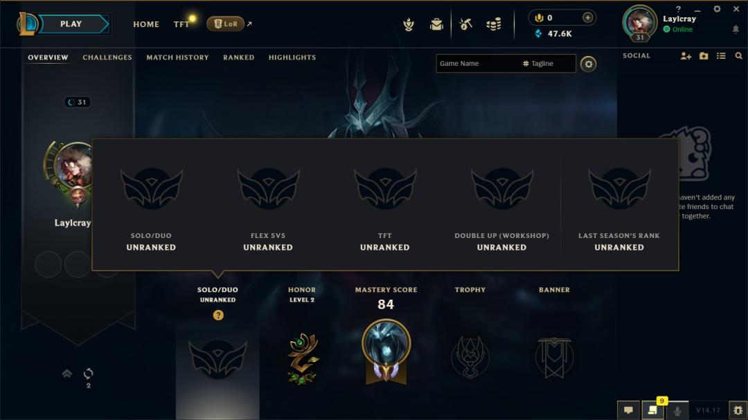 Level 30 EU West Account with 1 Champion, Unranked Status