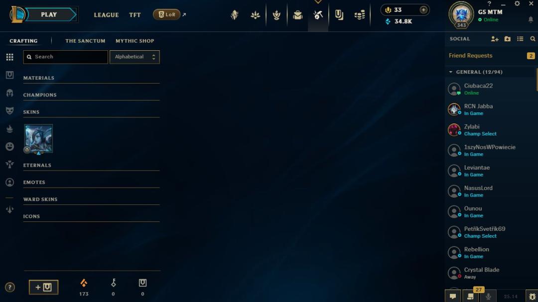 EU West Account - Level 343, Gold Rank, 182 Skins Available
