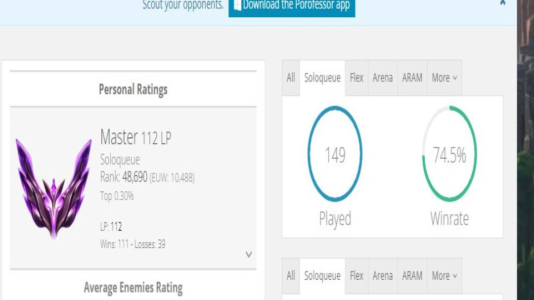 Master Rank Account with 10 Skins on EU West Server, Level 47