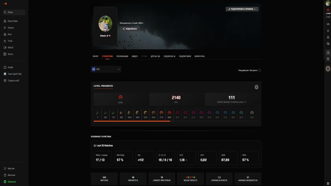 FACEIT Account with 2140 ELO and Registration Available