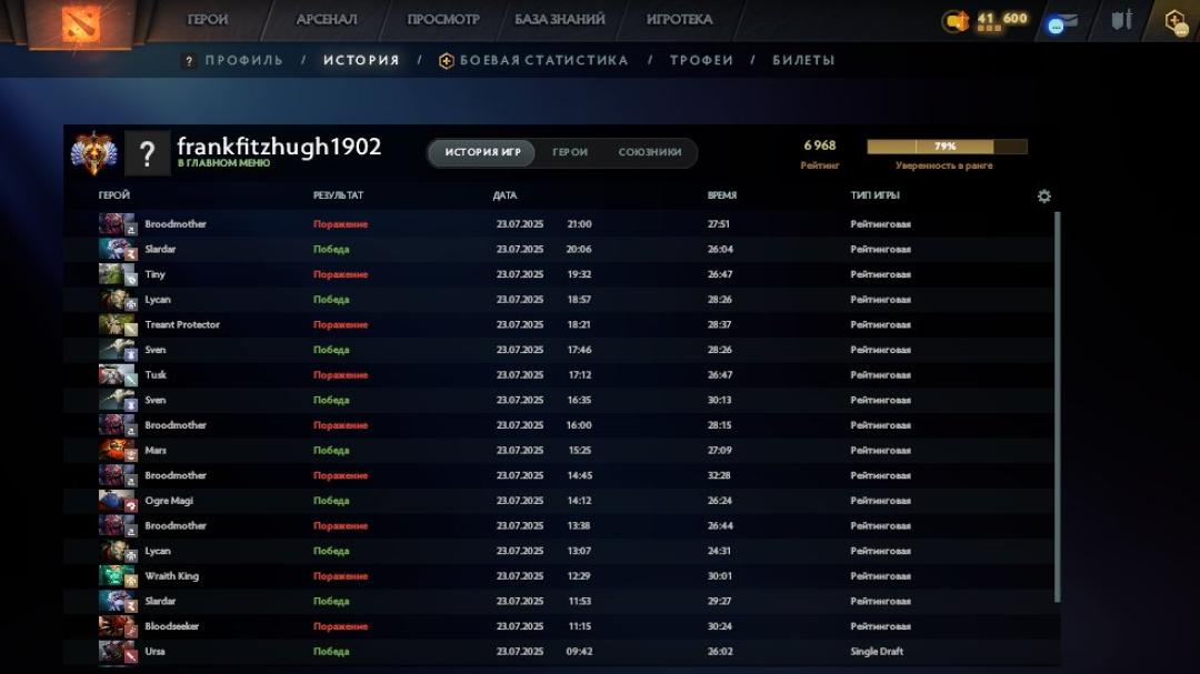High-Ranked Dota 2 Account with 7096 MMR and 585 Hours Played
