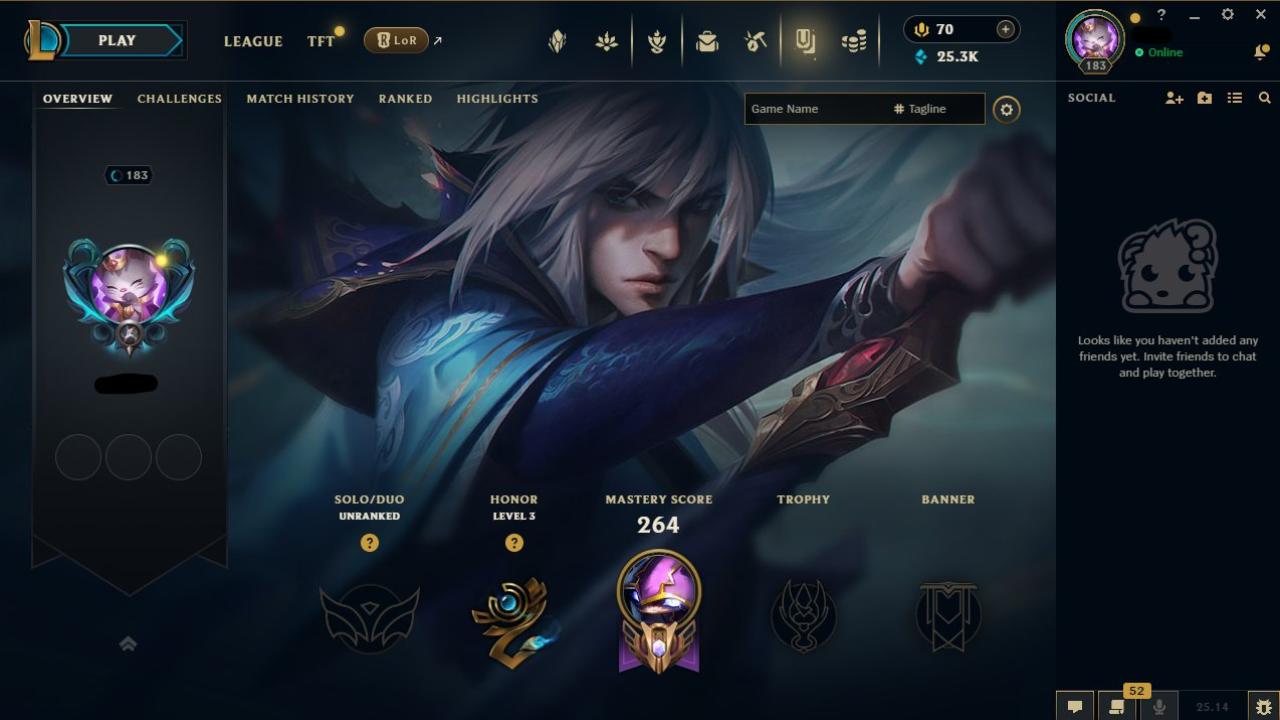 🎮 EU West | Level 183 | 86 Champions | 9 Skins | Unranked