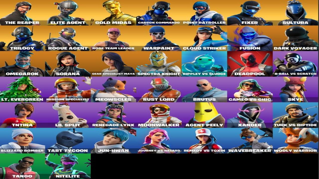 Diverse Collection of 44 Unique Fortnite Skins for PC Battle Royale