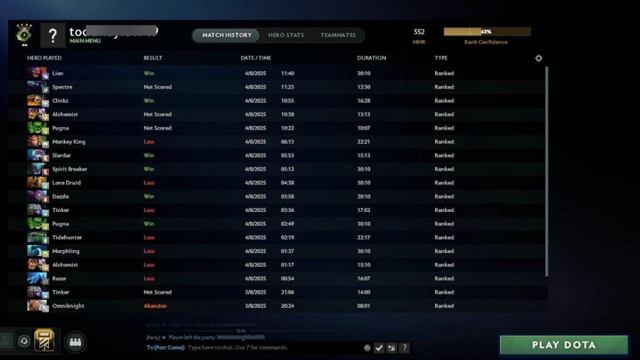 Solid Ranked Account with 552 MMR and 150 Hours Played