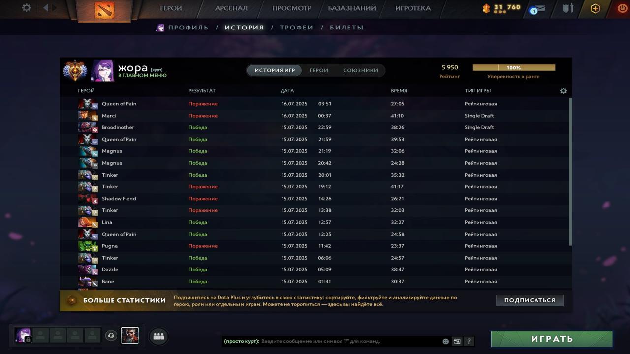 High-Ranked Dota 2 Account with 950 Hours and 5950 MMR