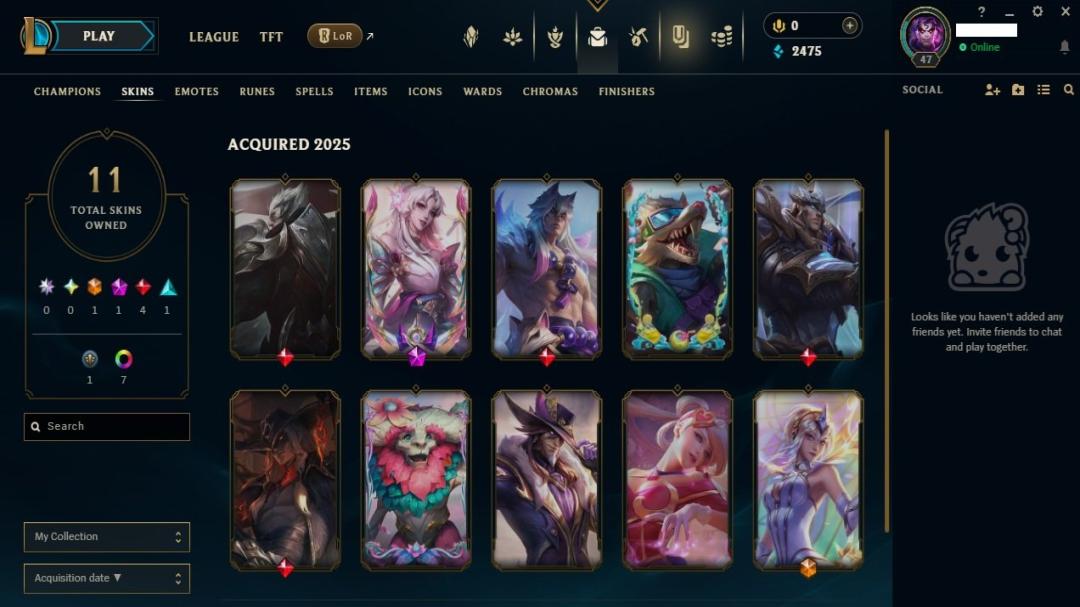 Platinum Level 47 Account with 50 Champions and 11 Skins