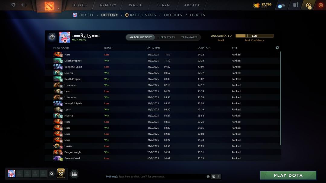 Ranked Dota 2 Account with 740 MMR and 200 Hours Played