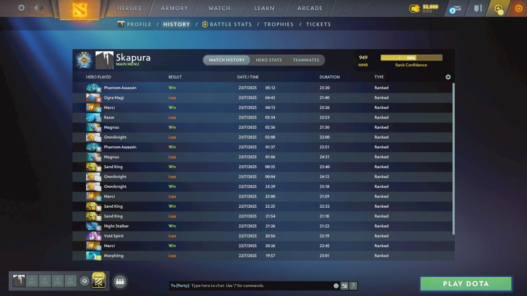 Ranked Dota 2 Account with 150 Hours and 1000 MMR