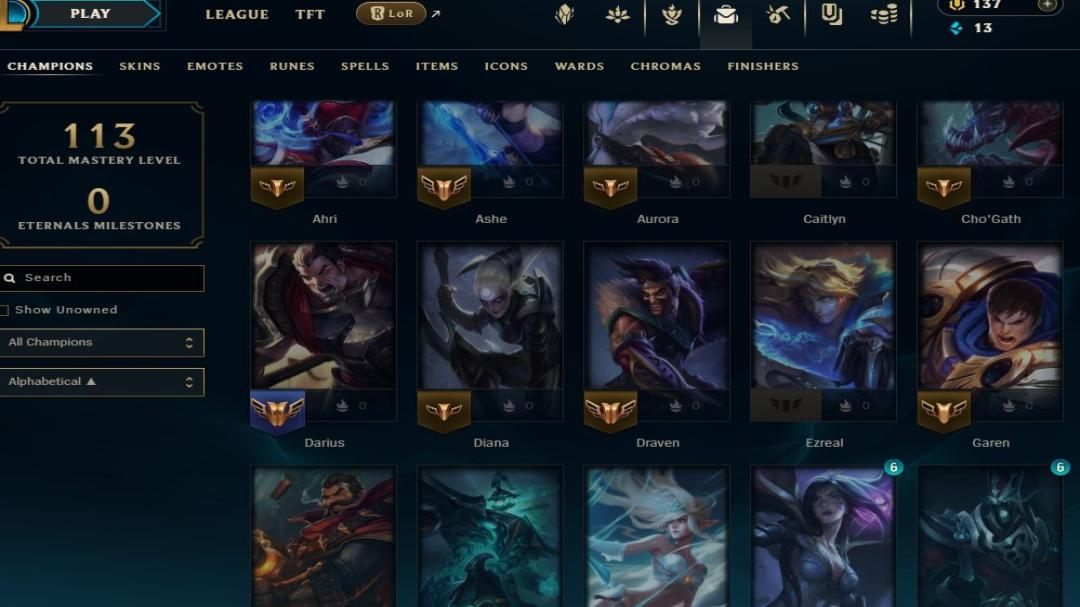 Diamond Account with 36 Champions and 34 Skins on EU West