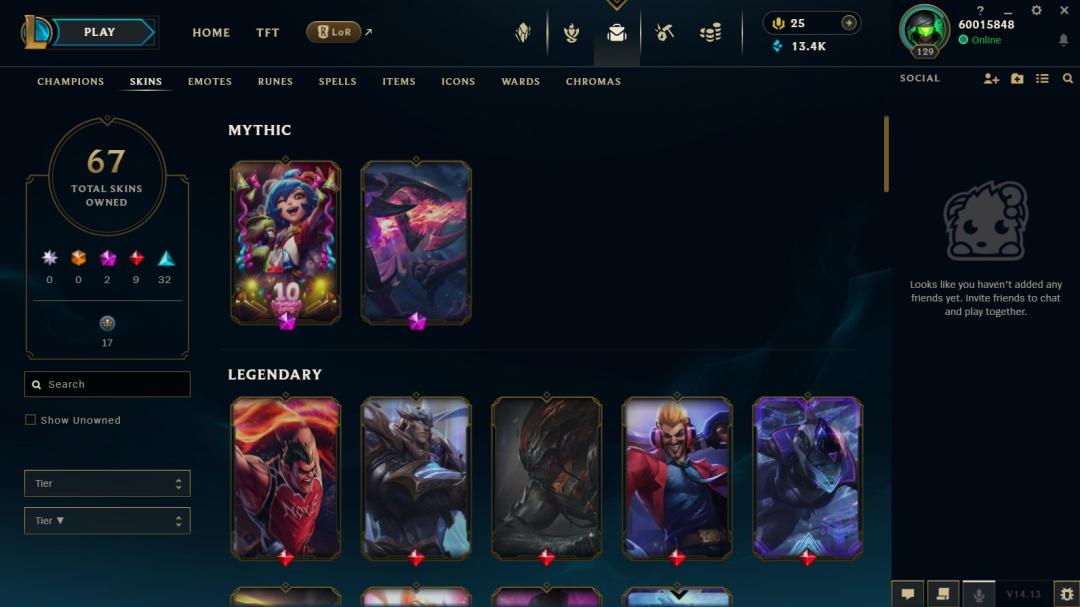 EU West Account with 78 Champions and 67 Skins, Level 129