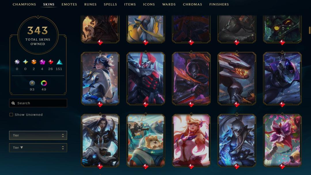 Diverse Collection with 170 Champions and 348 Skins