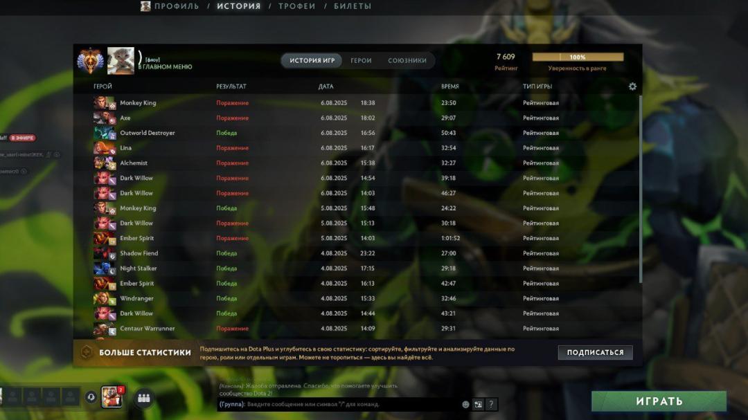 High-Ranked Dota 2 Account with 7600 MMR and 1800 Hours Played