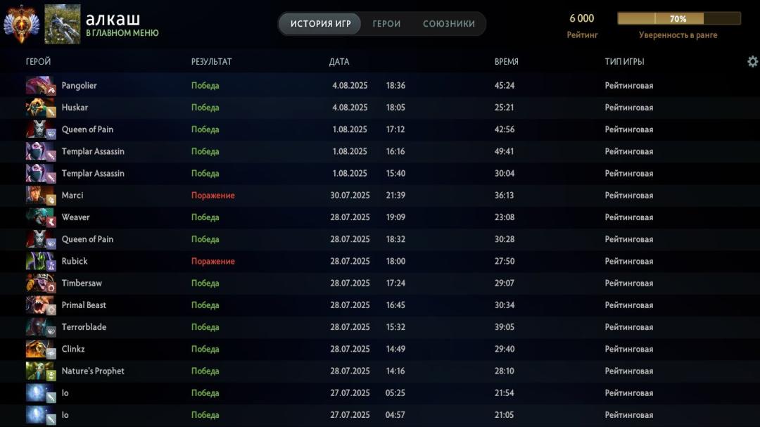 High-Ranked Dota 2 Account with 6000 MMR and 1734 Hours