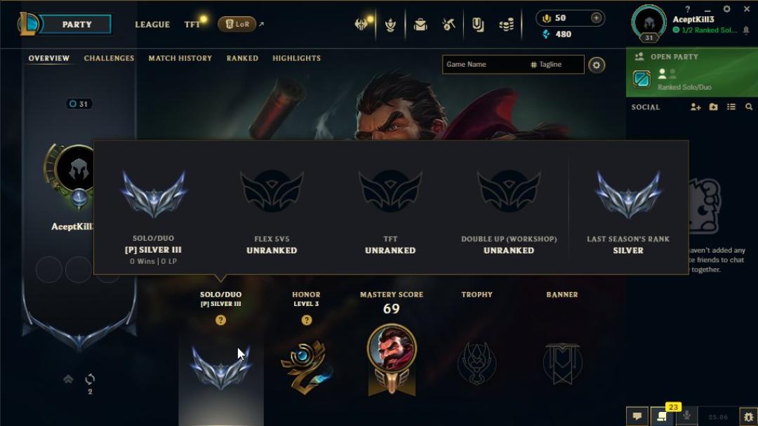 Silver Rank Account with 21 Champions and 5 Skins on EU West
