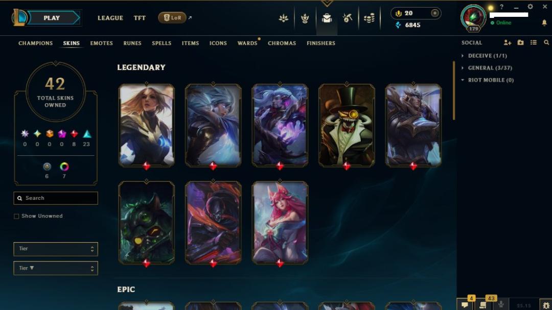 Epic EU West Account with 81 Champions and 42 Skins