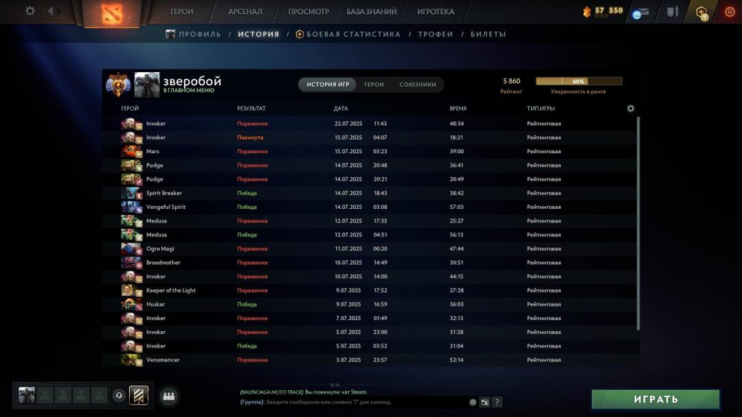 High-Ranked Dota 2 Account with 5860 MMR and 240 Hours Played