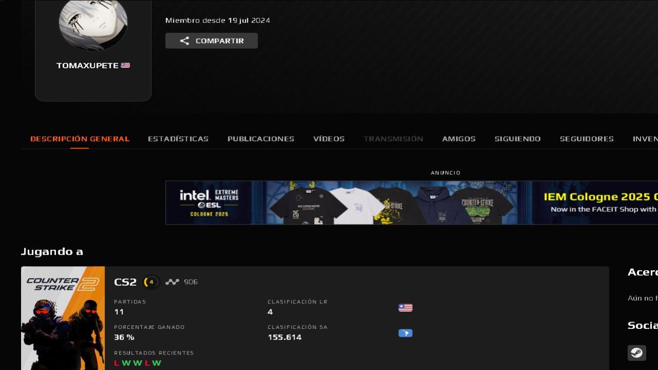 FACEIT Account with 906 ELO and Registration Available