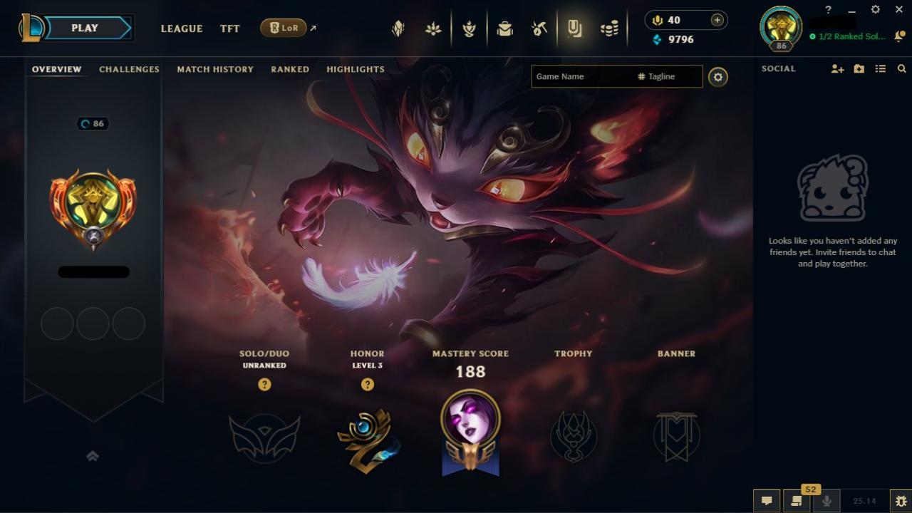 Level 86 Account with 56 Champions and 17 Skins on EU West