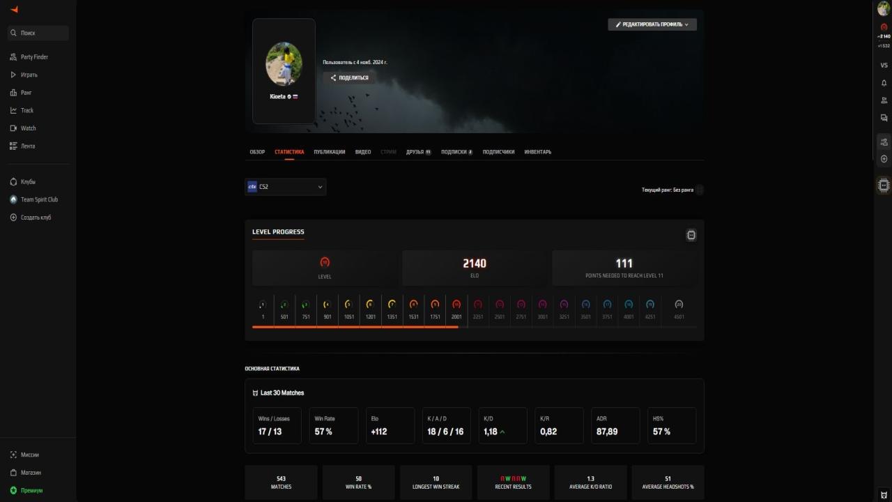 FACEIT Account with 2140 ELO and Registration Available