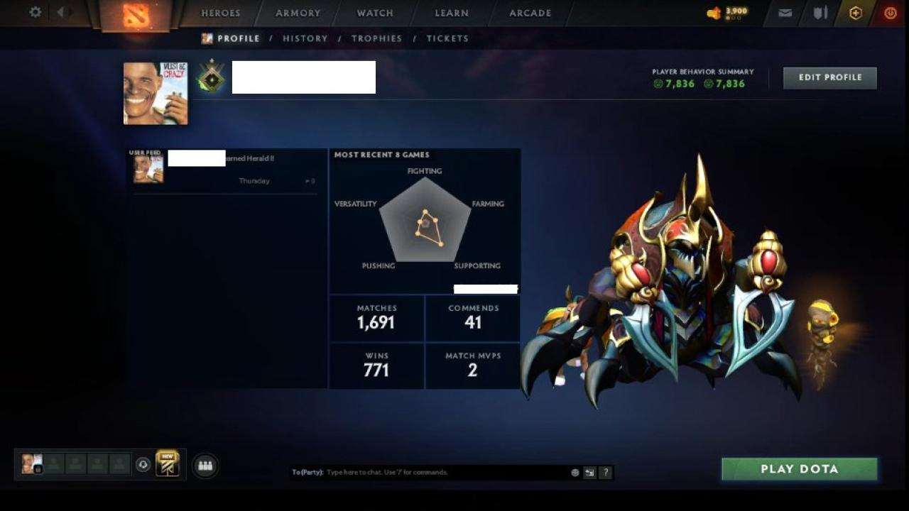 🎮 Dota 2 Account with 1645 Hours | 7993 Behavior Score | 1 MMR ⭐️