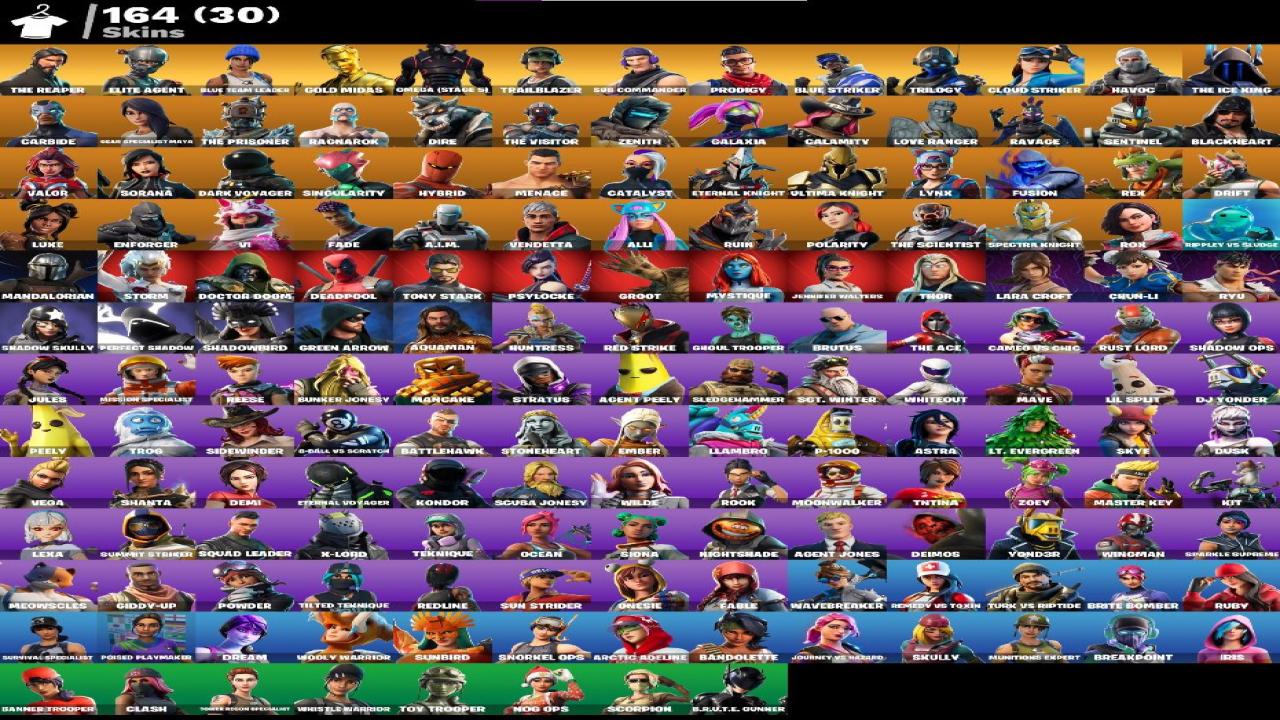 Diverse Fortnite Collection with 164 Unique Skins 🎭🖥
