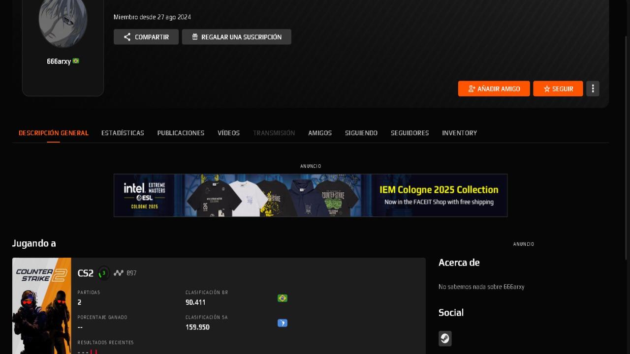 FACEIT Account with 897 ELO and Registration Available