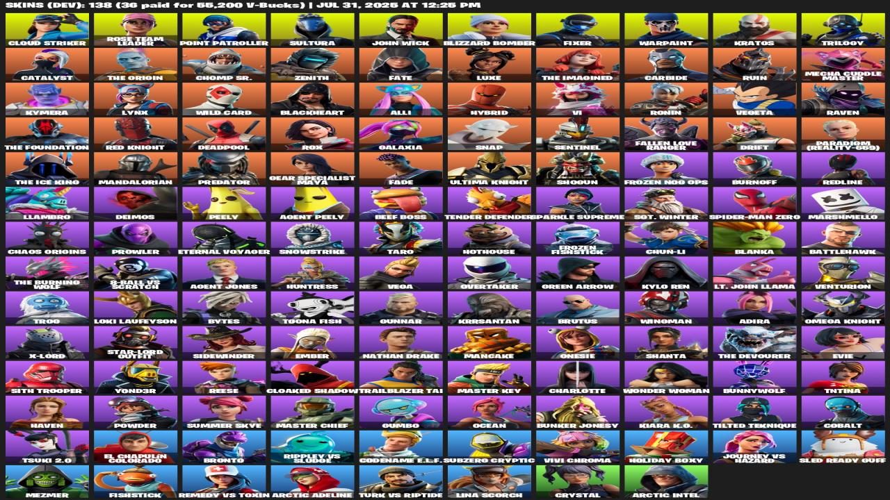 Diverse Fortnite Collection with 138 Unique Skins 🎭🖥