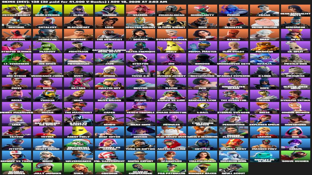 Diverse Fortnite Collection with 138 Unique Skins 🎭🖥