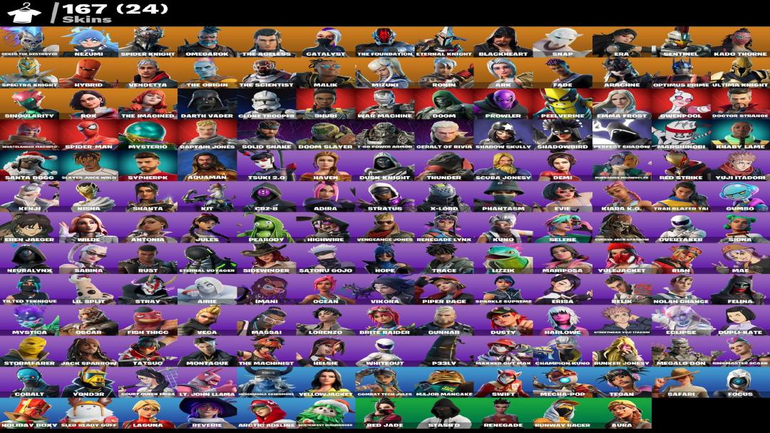 Diverse Fortnite Collection with 167 Unique Skins 🎭🖥