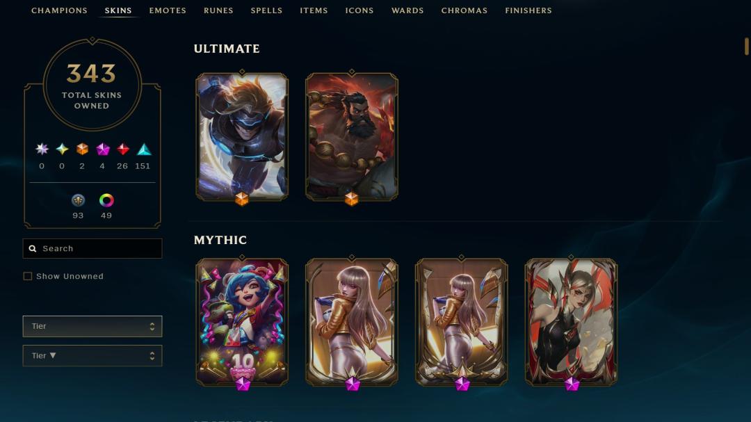 Diverse Collection with 170 Champions and 348 Skins