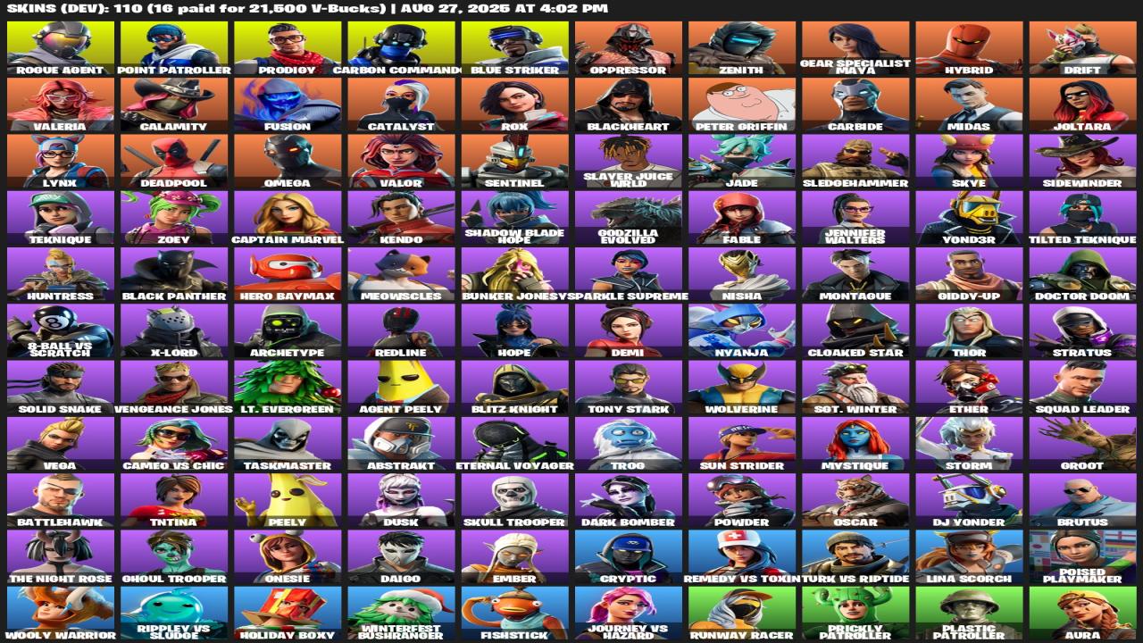 Diverse Fortnite Collection with 110 Unique Skins 🎭🖥