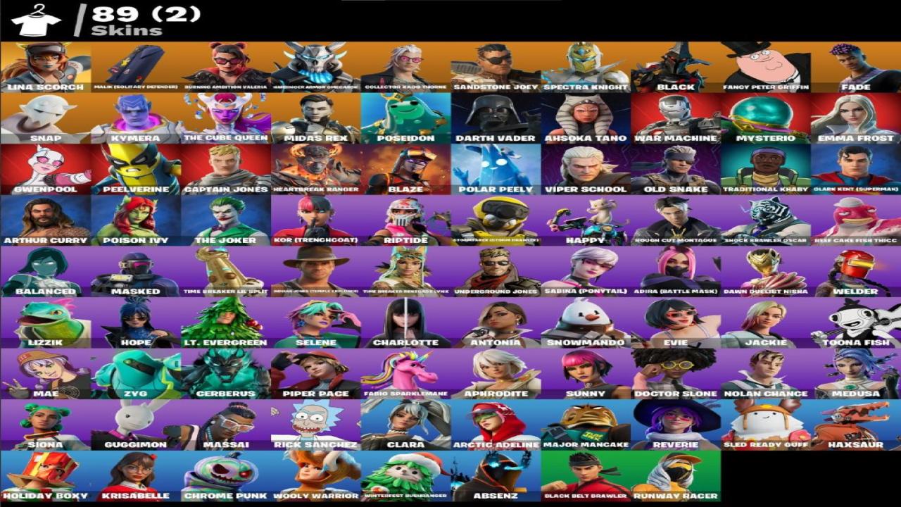 Diverse Fortnite Collection with 89 Unique Skins Ready to Play!