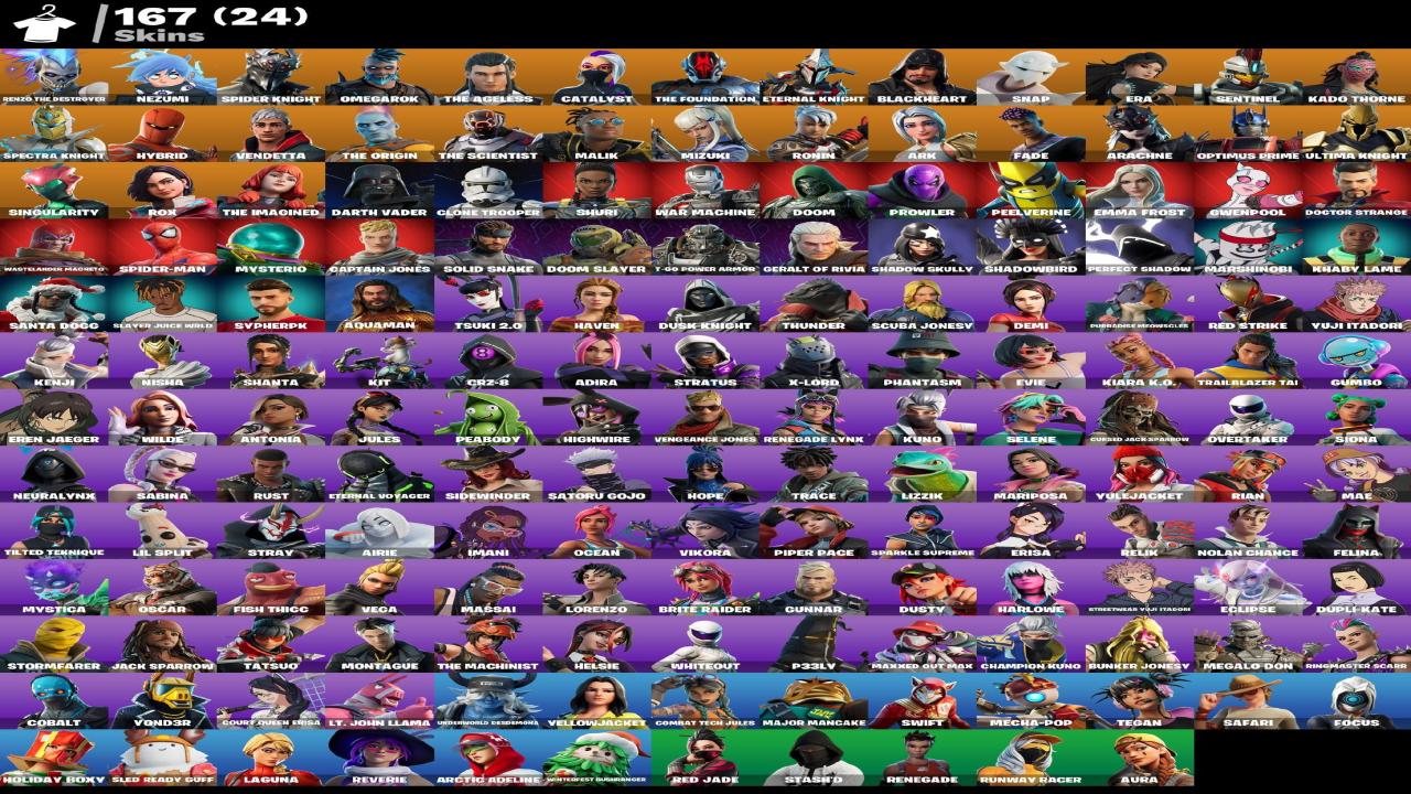 Diverse Fortnite Collection with 167 Unique Skins 🎭🖥