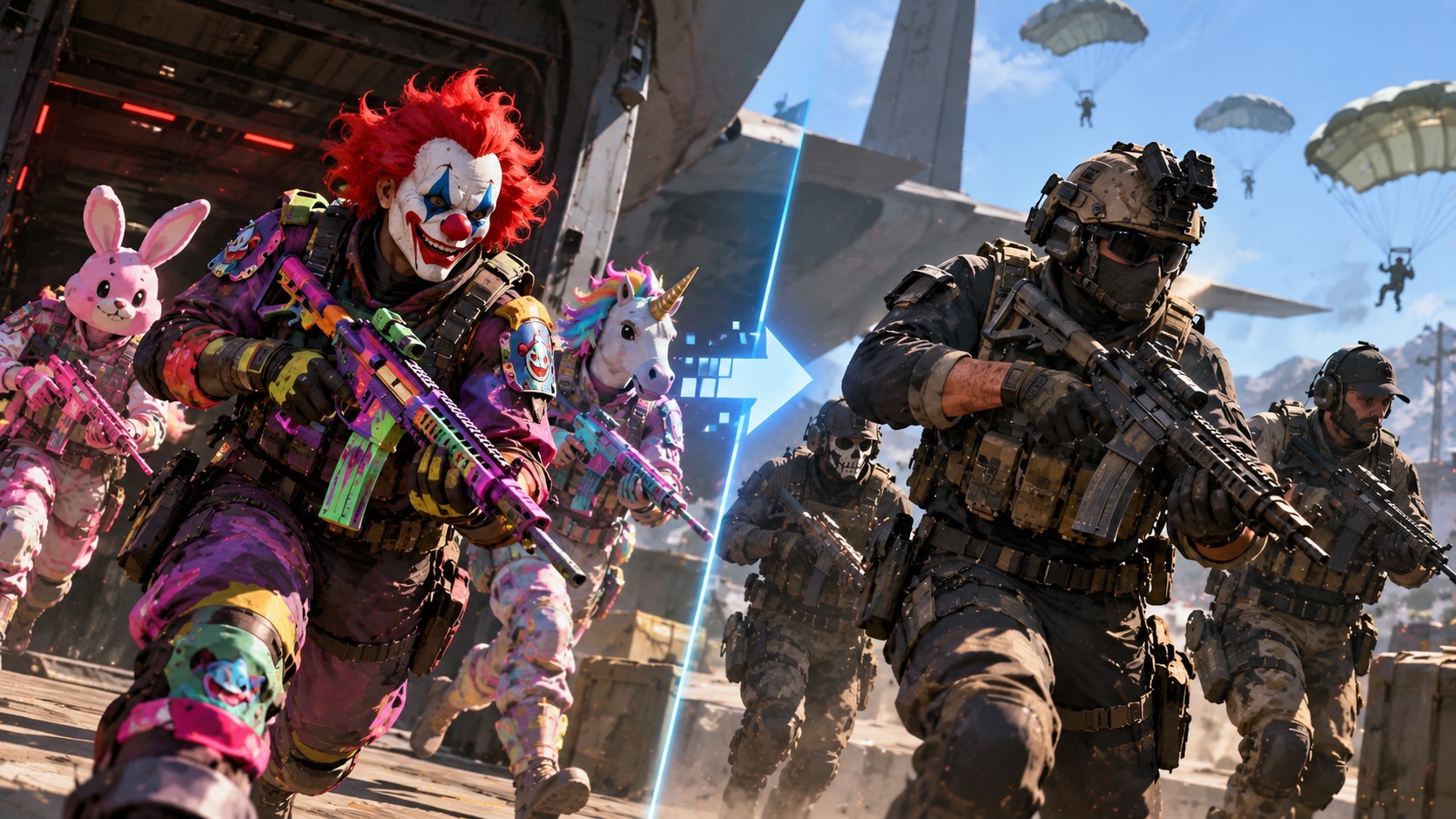 Warzone получит фильтр: клоунские скины заменят бойцами MW4