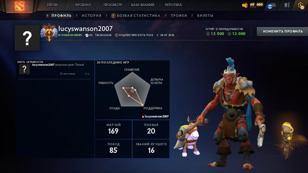 Высокий рейтинг и много часов в Dota 2 для увлечённых игроков