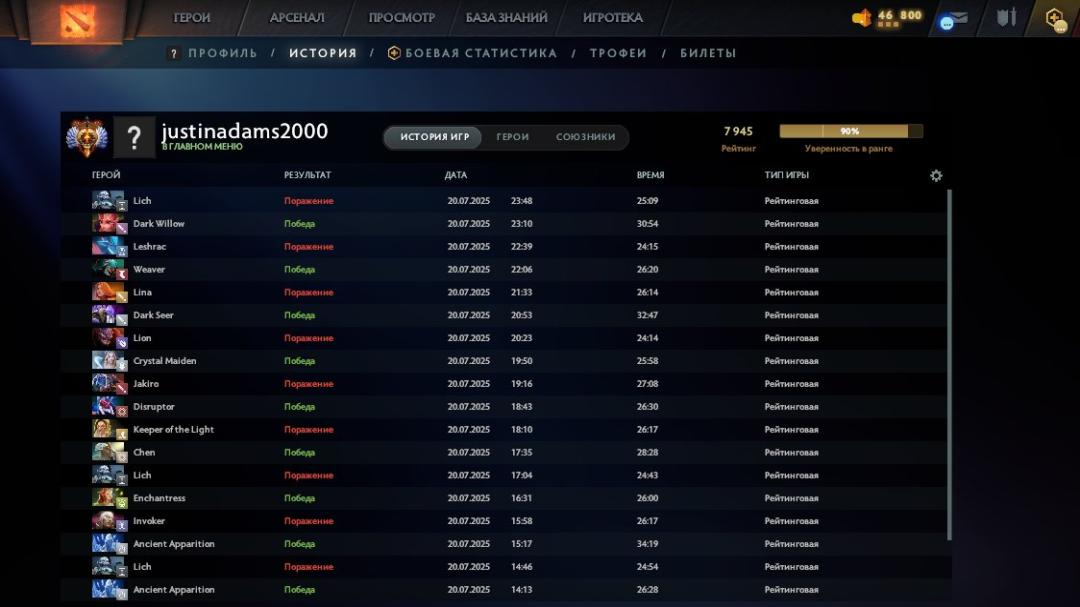Аккаунт с высоким рейтингом и 547 часами игры в Dota 2
