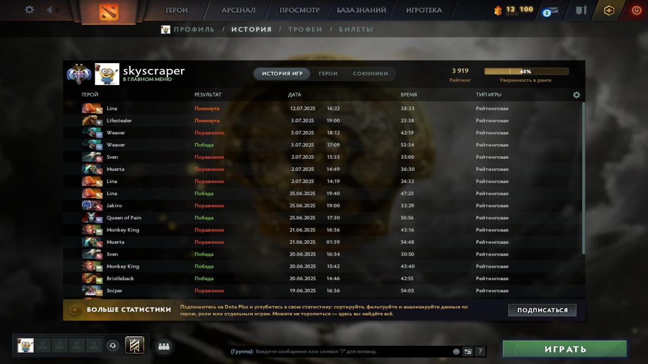 Аккаунт с рейтингом 3900 и 2504 часов в Dota 2