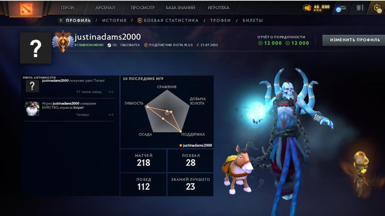 Аккаунт с высоким рейтингом и 547 часами игры в Dota 2