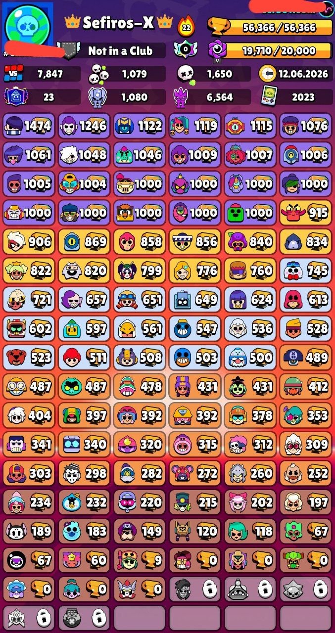 🎅📌56,300🏆🌟99👤56 HYPER44 11 STRENGTHS🪙270 SKINS ~23K GEMS🎎25 TITLES🏆💮21 BUFFIES❇️🔰〔NICA SHIFT 60〕, trophies 56300, brawlers 99, primes 23