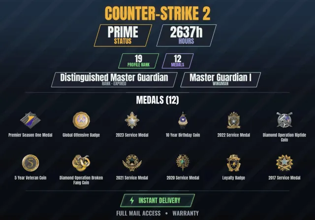CS2 Prime🏆2600h🎮12 medals Diamond coin of the Broken Fang operation, Diamond coin of the operation, Sale, With inventory, Has PRIME