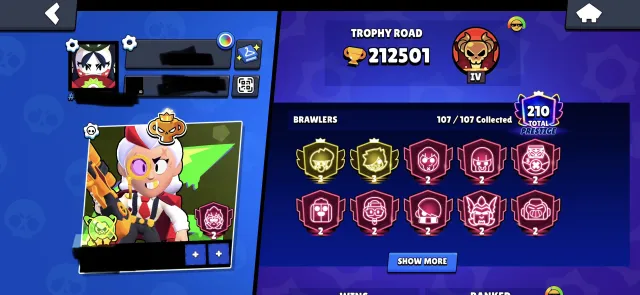 🏆 PRO PLAYER ACCOUNT | 212K TROPHIES | FULLY MAXED | OG SKINS, 212501 кубков, 107 бравлеров, 210 праймов