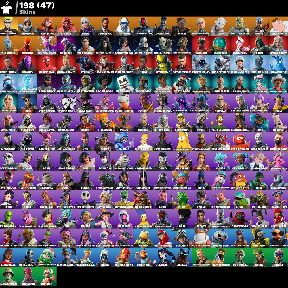 198 skins | Renegade Raider | Master Chief | Naruto Uzumaki | Chomp Sr., Sale, skins 198