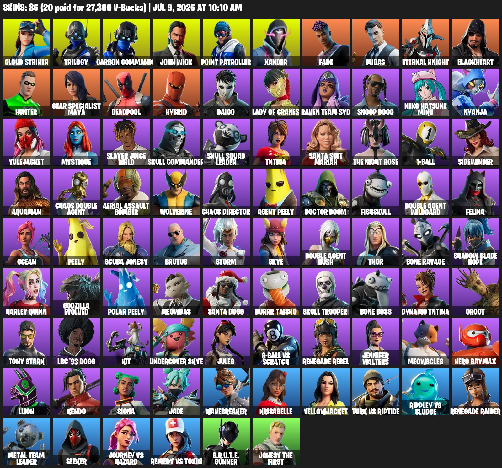 🔆FULL ACCESS🔆WARRANTY INACTIVITY ⚠️🔱John Wick⚜️Tony Stark〽️OLD BP🟡🔶Snoop Dogg🔸🟨, Sale, skins 86