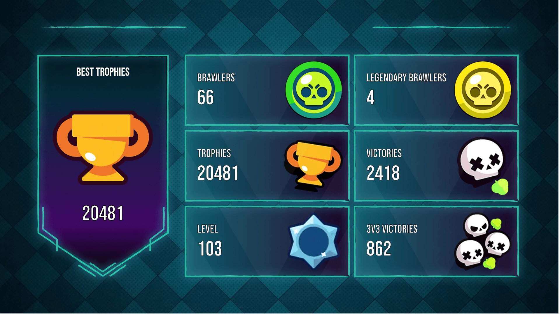 🥑 20481 TROPHIES 🥑 103 LEVEL 🥑 10 MAX POWER BRAWLER 🥑 19 HYPERCHARGE 🥑 GJMK7 🥑, trophies 20481, brawlers 66