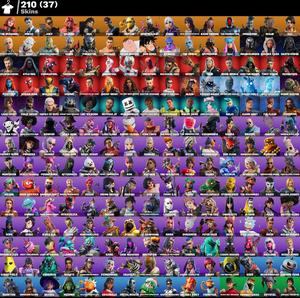 210 skins | Renegade Raider | The Imagined | Midas | Joey | Valeria | Era | Fade, Sale, skins 210